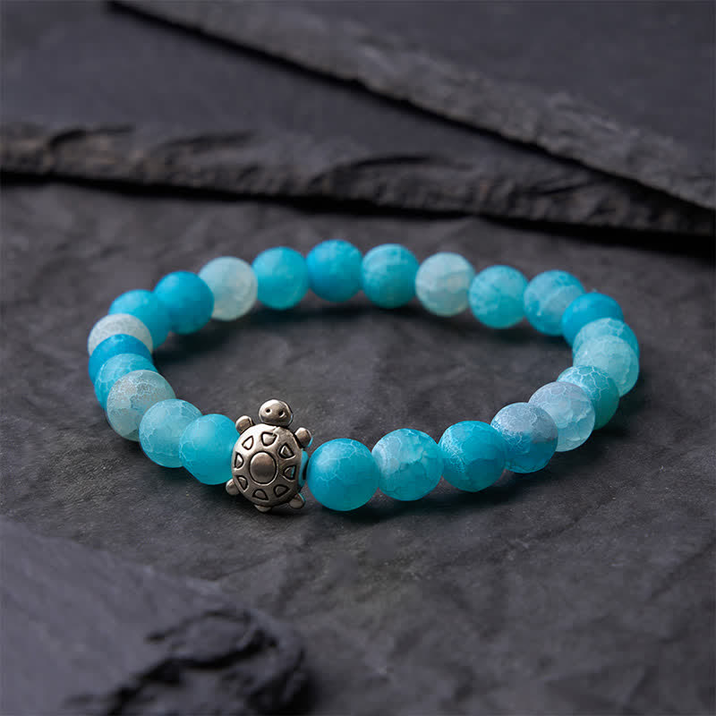 Buddha Stones Pulsera de cuentas de ágata azul craquelada con diseño de tortuga y diseño de tortuga. - image 3
