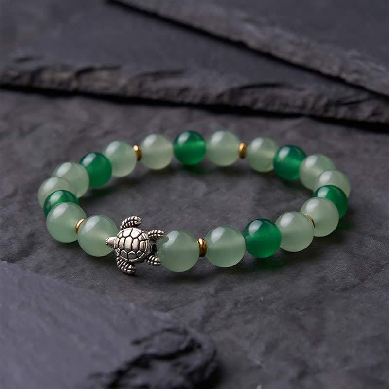 Buddha Stones Pulsera de cuentas con diseño de tortuga, ágata verde natural y aventurina verde - image 3