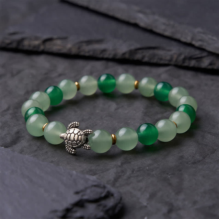 Buddha Stones Pulsera de cuentas con diseño de tortuga, ágata verde natural y aventurina verde - image 3