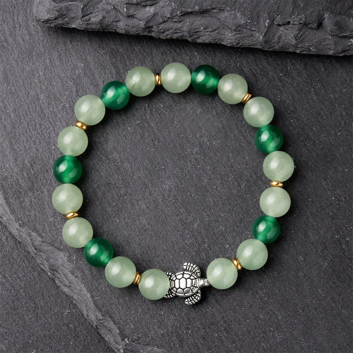 Buddha Stones Pulsera de cuentas con diseño de tortuga, ágata verde natural y aventurina verde - image 1