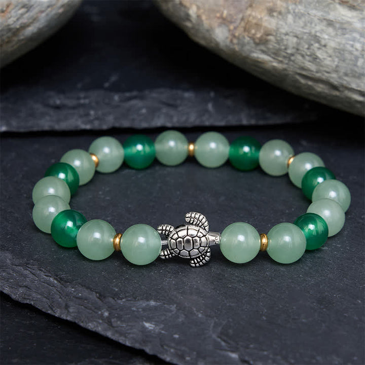 Buddha Stones Pulsera de cuentas con diseño de tortuga, ágata verde natural y aventurina verde - image 2