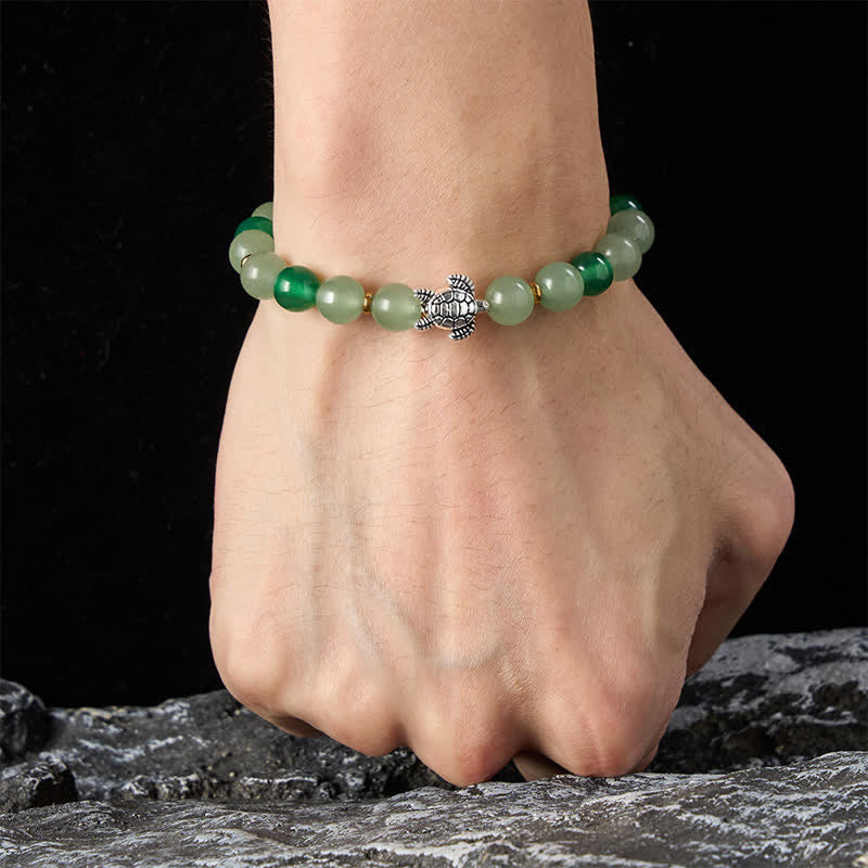Buddha Stones Pulsera de cuentas con diseño de tortuga, ágata verde natural y aventurina verde - image 4