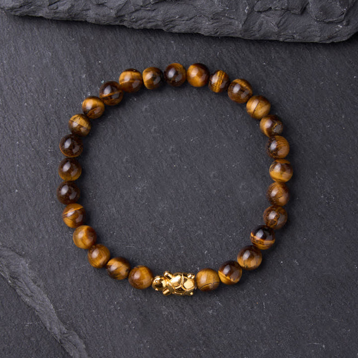 Buddha Stones Pulsera de cuentas de coraje con accesorios de tortuga ojo de tigre natural - image 1