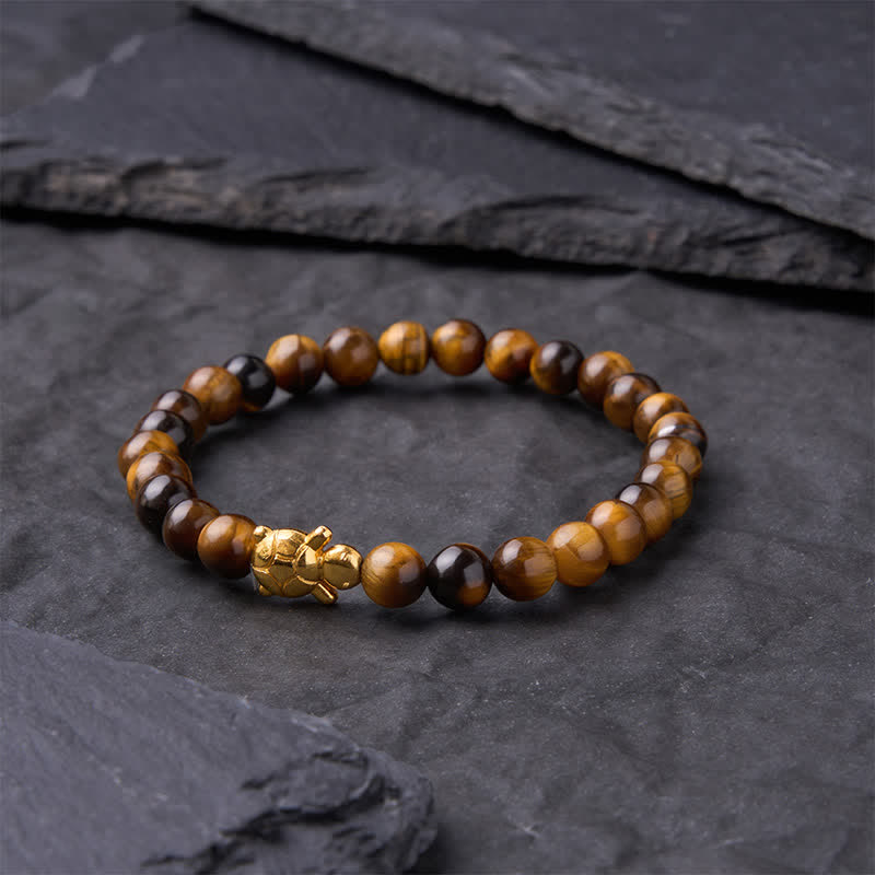 Buddha Stones Pulsera de cuentas de coraje con accesorios de tortuga ojo de tigre natural - image 2