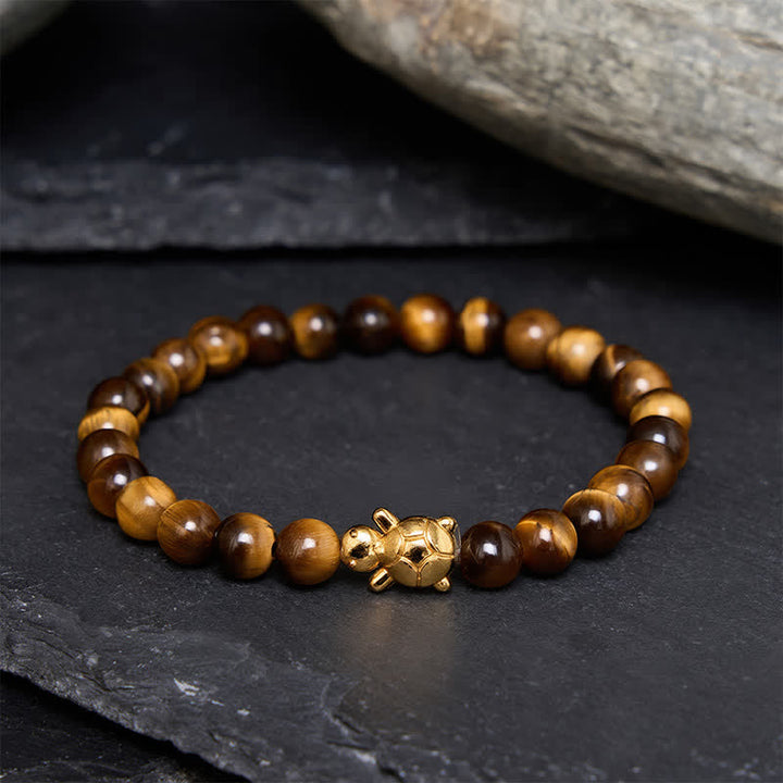 Buddha Stones Pulsera de cuentas de coraje con accesorios de tortuga ojo de tigre natural - Ojo de tigre de 6 mm (circunferencia de la muñeca: 14-15 cm) - image 0