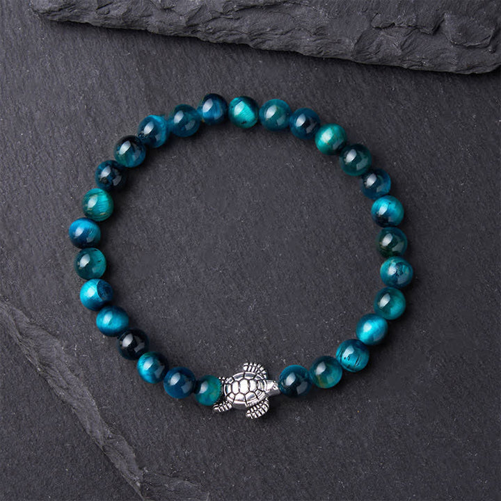 Buddha Stones Pulsera poderosa de tortuga de cobre con ojo de tigre azul - image 2