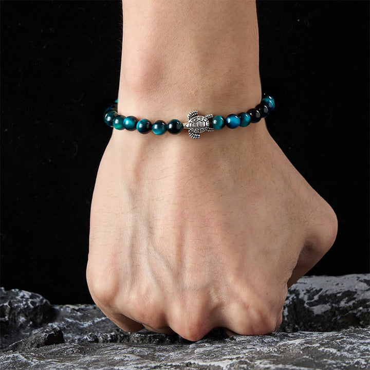 Buddha Stones Pulsera poderosa de tortuga de cobre con ojo de tigre azul - image 4