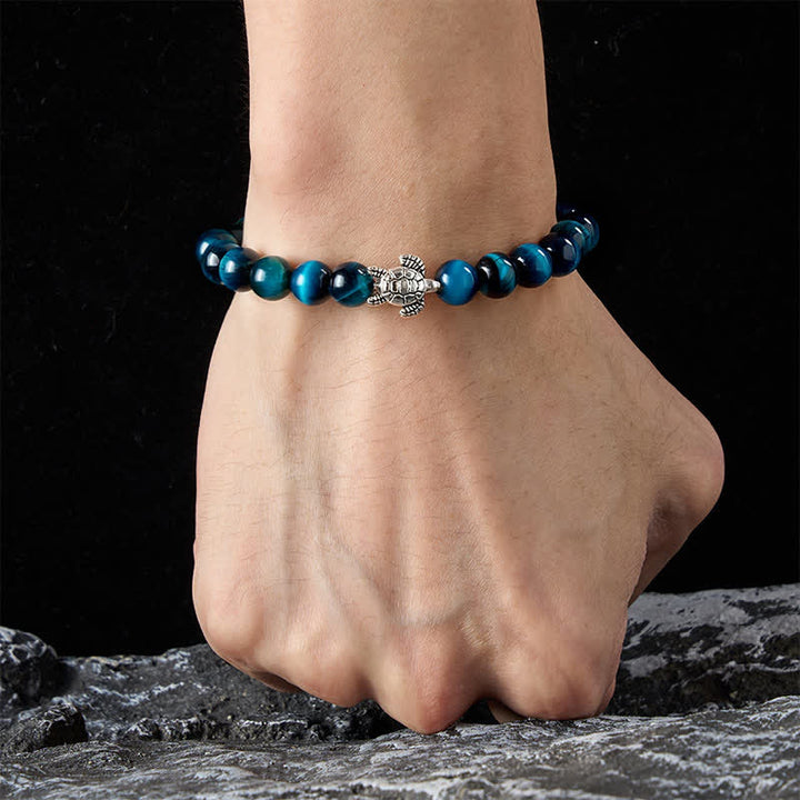 Buddha Stones Pulsera poderosa de tortuga de cobre con ojo de tigre azul - image 13