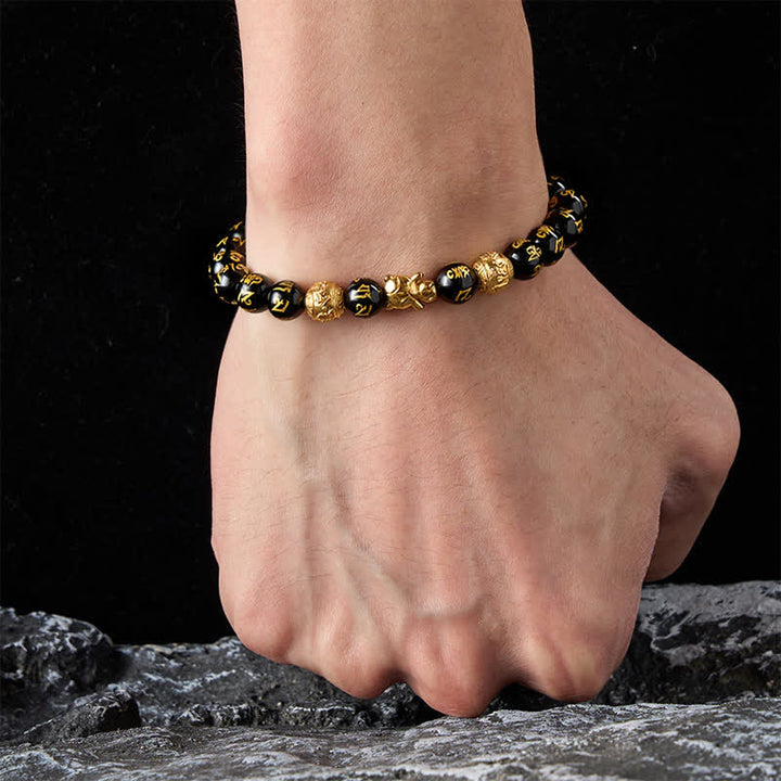 Buddha Stones Pulsera de la Fuerza de la Tortuga Om Mani Padme Hum con cuentas de ónix negro natural - image 11