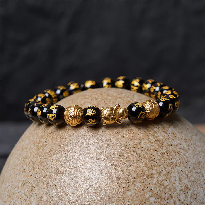 Buddha Stones Pulsera de la Fuerza de la Tortuga Om Mani Padme Hum con cuentas de ónix negro natural - image 10