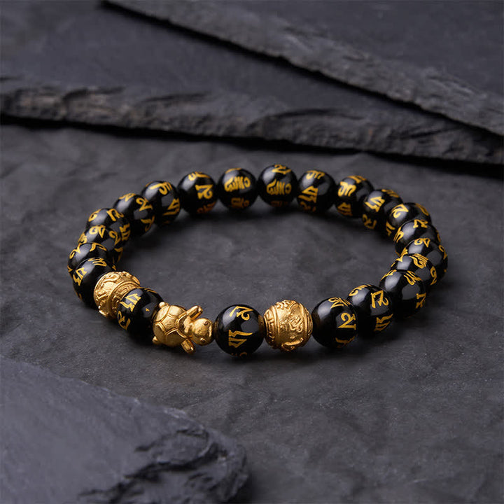 Buddha Stones Pulsera de la Fuerza de la Tortuga Om Mani Padme Hum con cuentas de ónix negro natural - image 2
