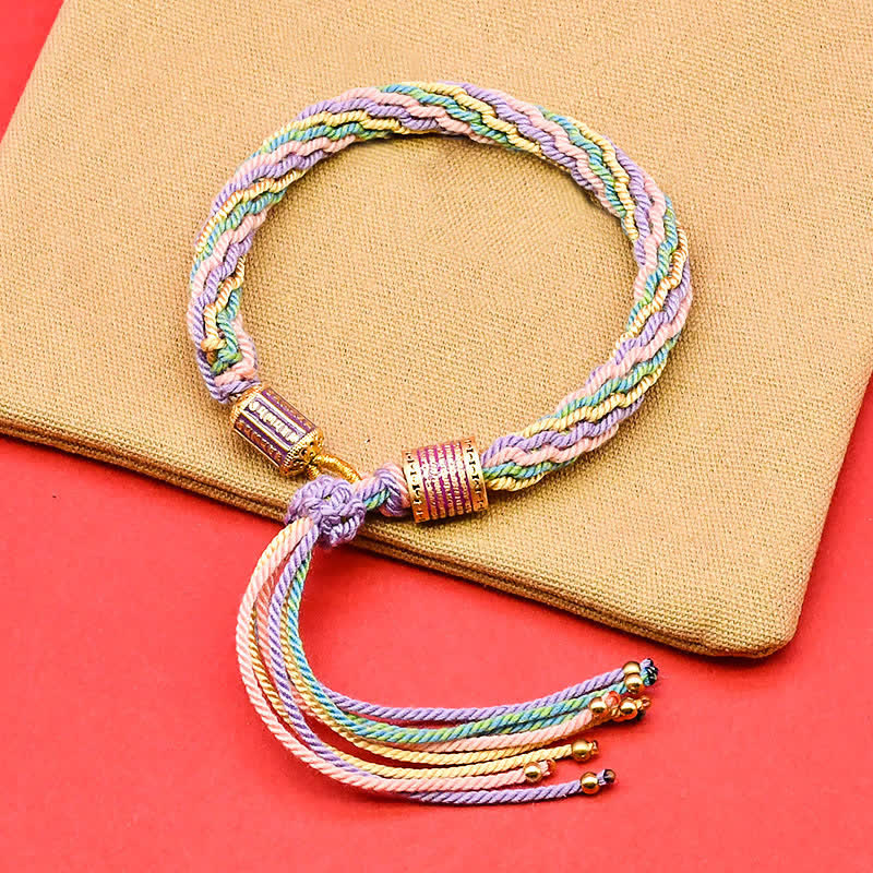 Buddha Stones Pulsera de cuerda con borla colorida de esmalte tibetano - Verde Púrpura (Circunferencia de la muñeca: 5,9–7,1 pulgadas/15–18 cm) - image 1