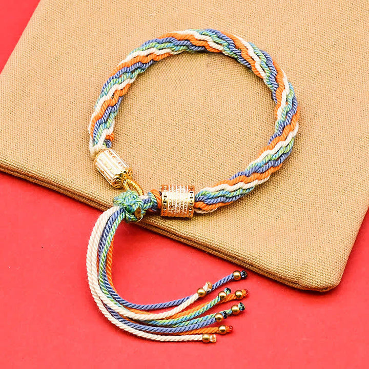 Buddha Stones Pulsera de cuerda con borla colorida de esmalte tibetano - Azul anaranjado (circunferencia de la muñeca: 15-18 cm) - image 2