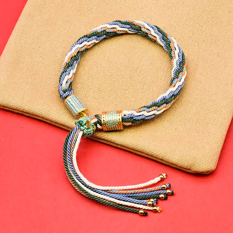 Buddha Stones Pulsera de cuerda con borla colorida de esmalte tibetano - Verde (circunferencia de la muñeca: 15-18 cm) - image 3