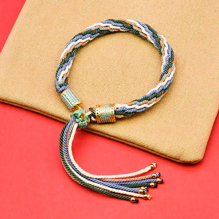 Buddha Stones Pulsera de cuerda con borla colorida de esmalte tibetano - Verde (circunferencia de la muñeca: 15-18 cm) - image 3