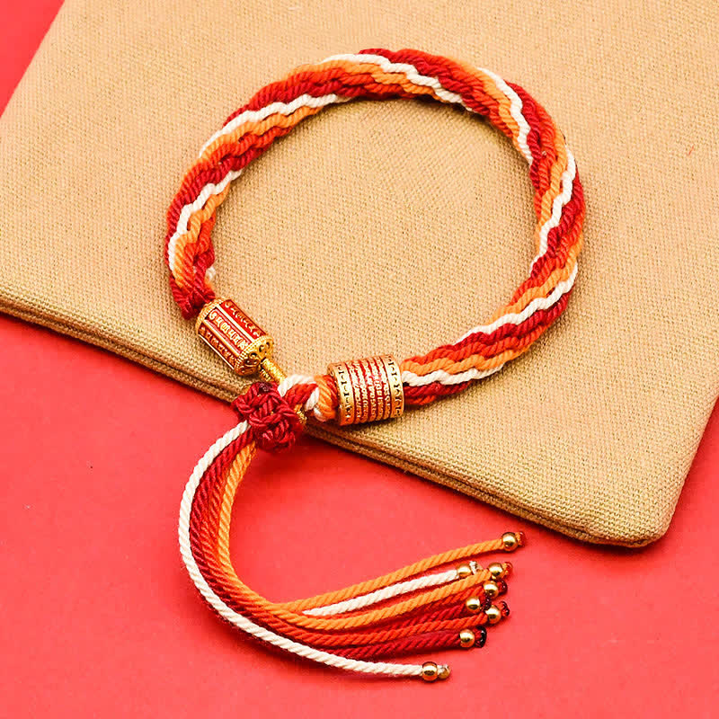 Buddha Stones Pulsera de cuerda con borla colorida de esmalte tibetano - Rojo oscuro (circunferencia de la muñeca: 15-18 cm) - image 4