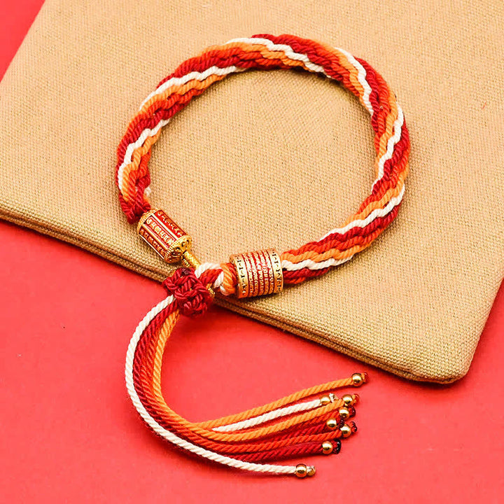 Buddha Stones Pulsera de cuerda con borla colorida de esmalte tibetano - Rojo oscuro (circunferencia de la muñeca: 15-18 cm) - image 4