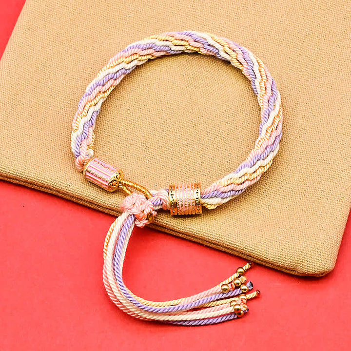 Buddha Stones Pulsera de cuerda con borla colorida de esmalte tibetano - Colorete lavanda (circunferencia de la muñeca: 15-18 cm) - image 5