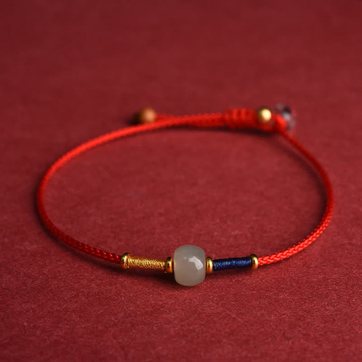 Buddha Stones Pulsera tobillera ajustable de cuentas redondas de jade con hilo rojo y diseño de armonía. - Pulsera - Roja (5,9–8,3 pulgadas/15–21 cm) - image 2