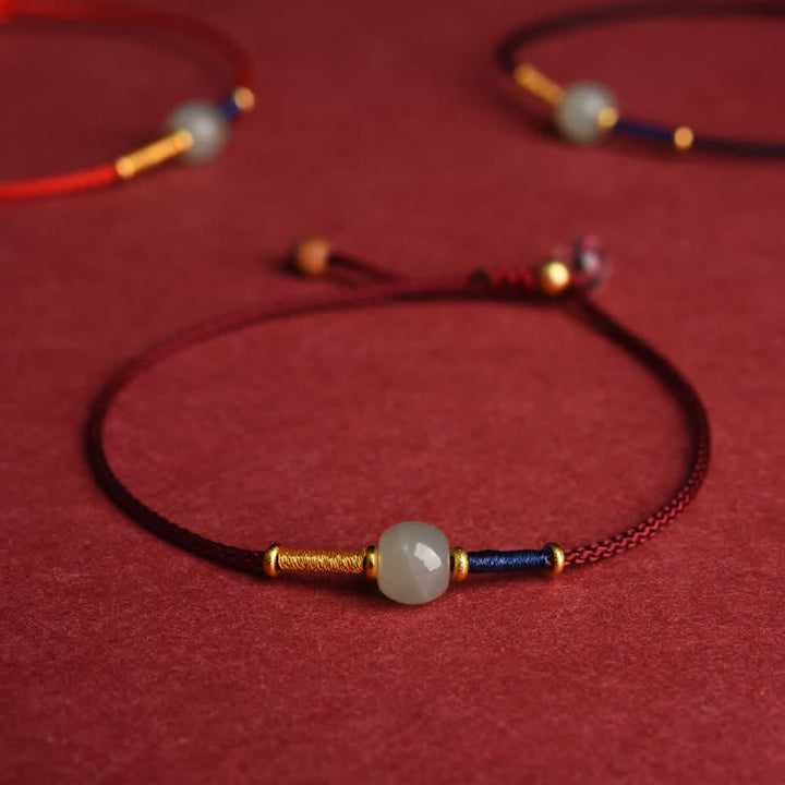 Buddha Stones Pulsera tobillera ajustable de cuentas redondas de jade con hilo rojo y diseño de armonía. - Pulsera - Rojo oscuro (15–21 cm) - image 0