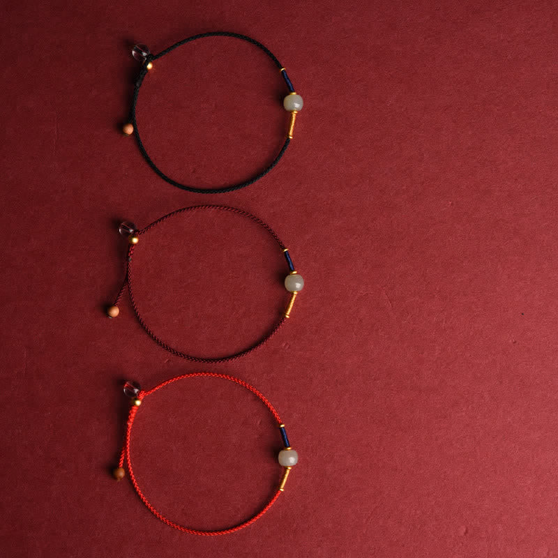 Buddha Stones Pulsera tobillera ajustable de cuentas redondas de jade con hilo rojo y diseño de armonía. - image 12