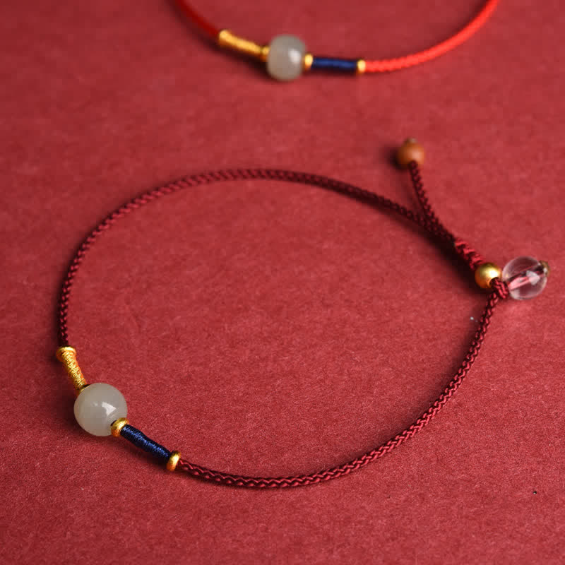Buddha Stones Pulsera tobillera ajustable de cuentas redondas de jade con hilo rojo y diseño de armonía. - image 1