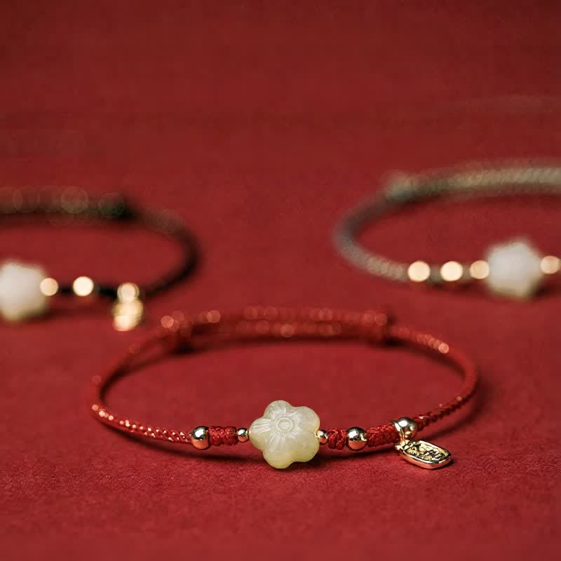 Buddha Stones Pulsera protectora ajustable con cordón floral de jade cian Lucky Hetian - image 0