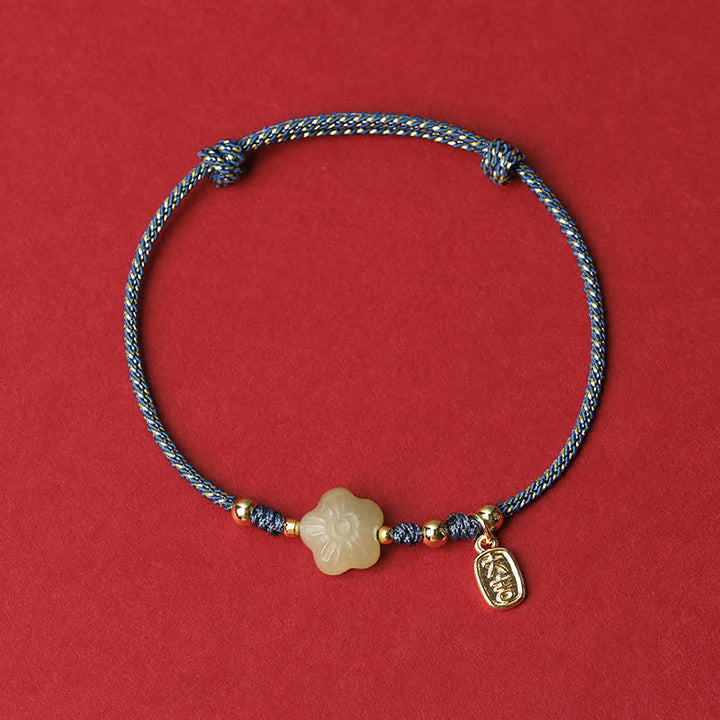 Buddha Stones Pulsera protectora ajustable con cordón floral de jade cian Lucky Hetian - Azul (Circunferencia de la muñeca: 15–19 cm) - image 3