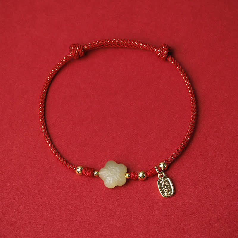Buddha Stones Pulsera protectora ajustable con cordón floral de jade cian Lucky Hetian - Rojo (Circunferencia de la muñeca: 15–19 cm) - image 1