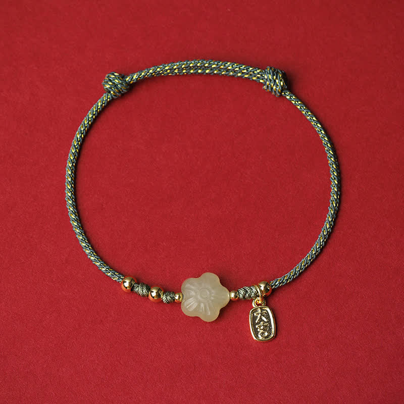 Buddha Stones Pulsera protectora ajustable con cordón floral de jade cian Lucky Hetian - Verde (circunferencia de la muñeca: 15-19 cm) - image 4