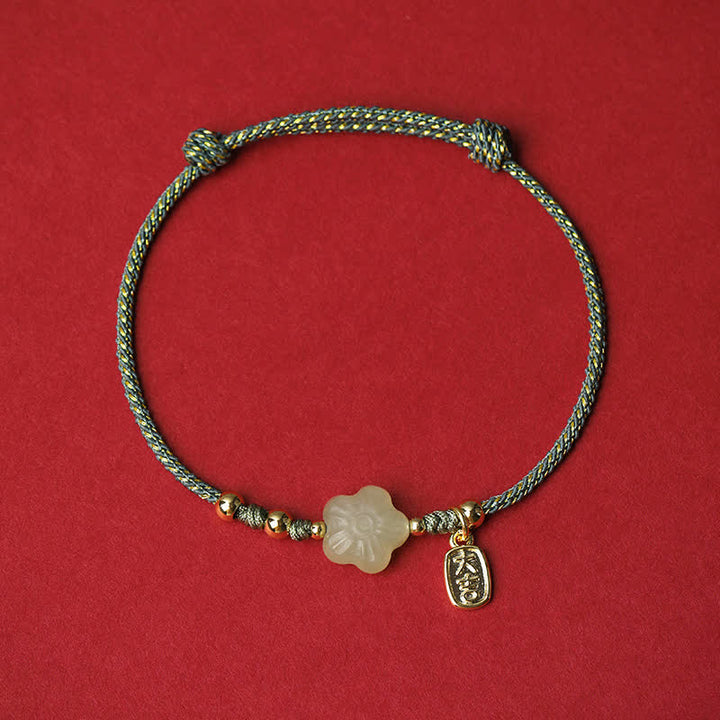 Buddha Stones Pulsera protectora ajustable con cordón floral de jade cian Lucky Hetian - Verde (circunferencia de la muñeca: 15-19 cm) - image 4