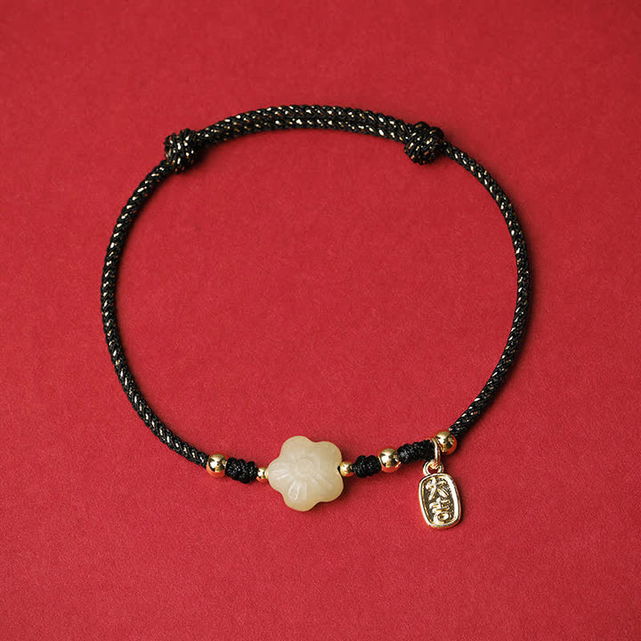 Buddha Stones Pulsera protectora ajustable con cordón floral de jade cian Lucky Hetian - Negro (Circunferencia de la muñeca: 15–19 cm) - image 2