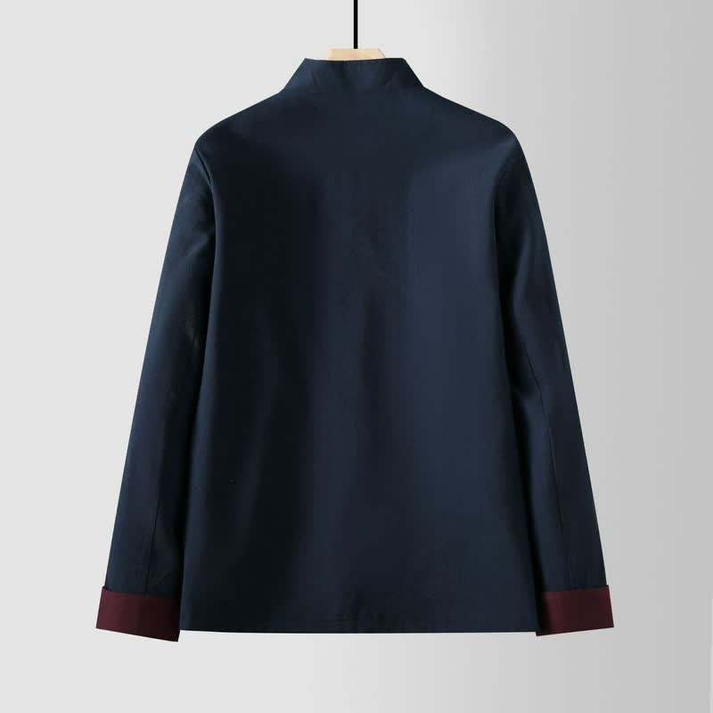 Buddha Stones Chaquetas de hombre de estilo Tang vintage con cuello mandarín, botones de rana y bolsillos, ideales para otoño e invierno. - image 2