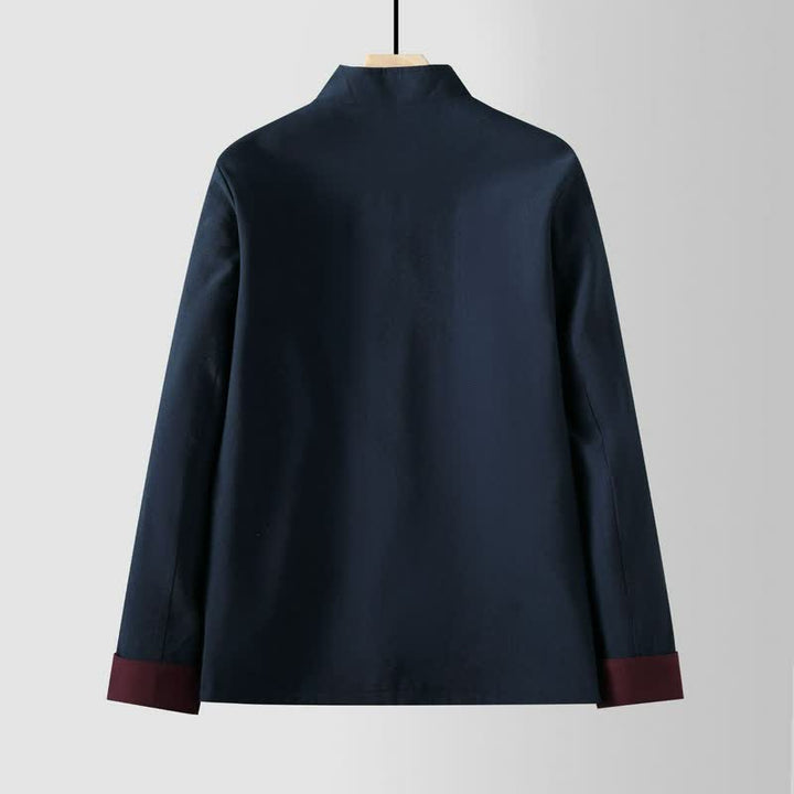 Buddha Stones Chaquetas de hombre de estilo Tang vintage con cuello mandarín, botones de rana y bolsillos, ideales para otoño e invierno. - image 2