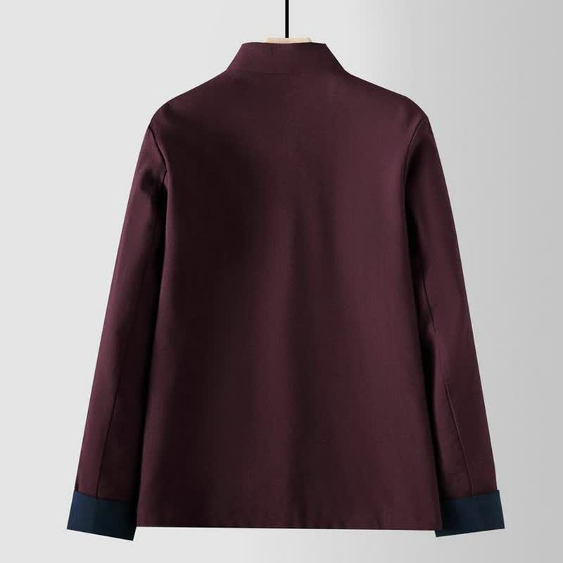 Buddha Stones Chaquetas de hombre de estilo Tang vintage con cuello mandarín, botones de rana y bolsillos, ideales para otoño e invierno. - image 5