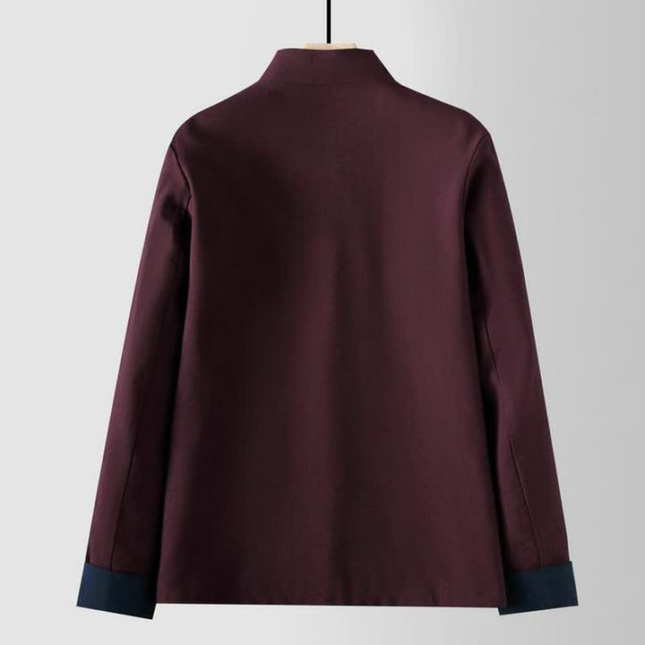 Buddha Stones Chaquetas de hombre de estilo Tang vintage con cuello mandarín, botones de rana y bolsillos, ideales para otoño e invierno. - image 5