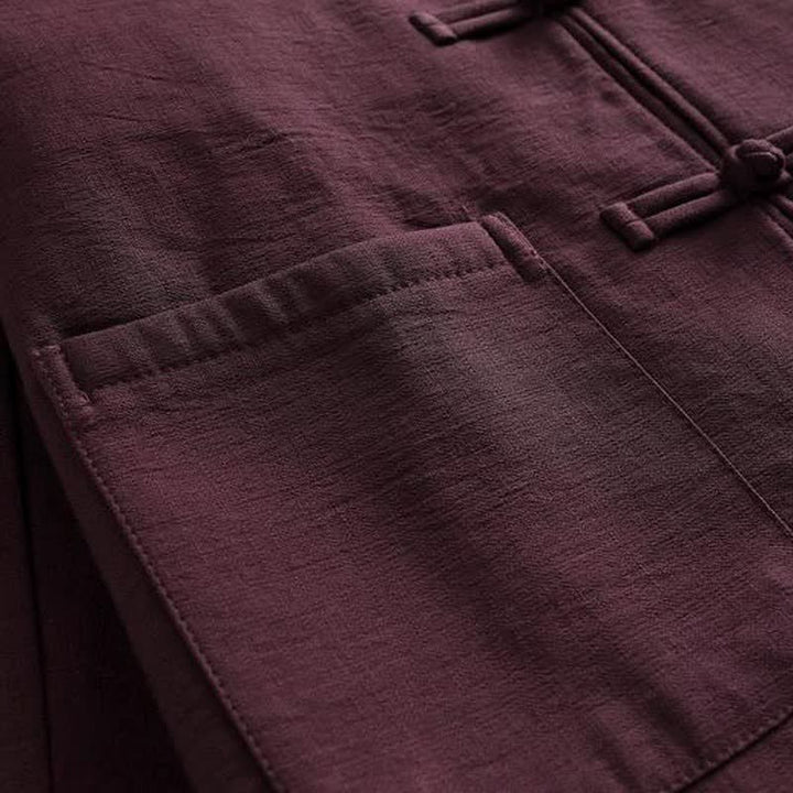 Buddha Stones Chaquetas de hombre de estilo Tang vintage con cuello mandarín, botones de rana y bolsillos, ideales para otoño e invierno. - image 8