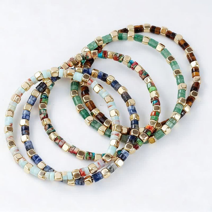 Buddha Stones Pulsera de fuerza con cuentas naturales en forma de barril de jaspe azul y aventurina verde. - image 14