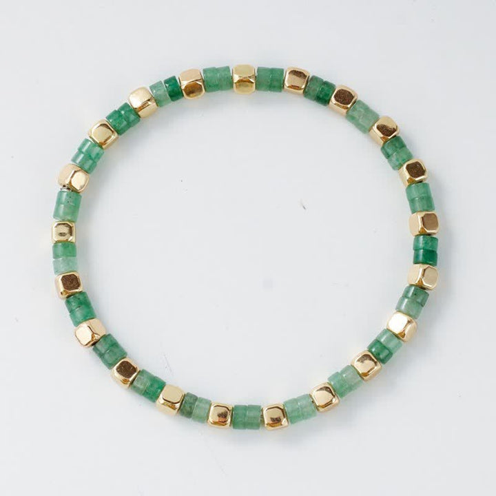 Buddha Stones Pulsera de fuerza con cuentas naturales en forma de barril de jaspe azul y aventurina verde. - image 8