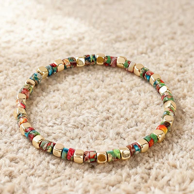 Buddha Stones Pulsera de fuerza con cuentas naturales en forma de barril de jaspe azul y aventurina verde. - Piedra del Emperador (Poder ♥ Autoridad) - image 10