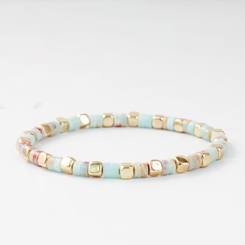 Buddha Stones Pulsera de fuerza con cuentas naturales en forma de barril de jaspe azul y aventurina verde. - image 3