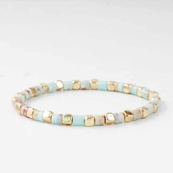 Buddha Stones Pulsera de fuerza con cuentas naturales en forma de barril de jaspe azul y aventurina verde. - image 3