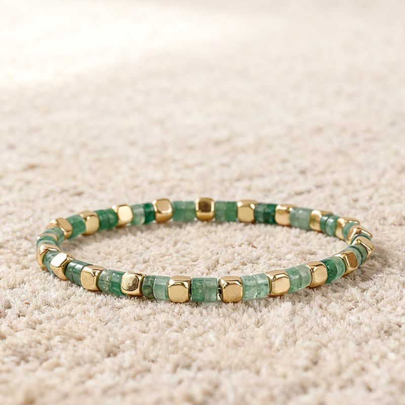 Buddha Stones Pulsera de fuerza con cuentas naturales en forma de barril de jaspe azul y aventurina verde. - Aventurina verde (Suerte ♥ Oportunidad) - image 7