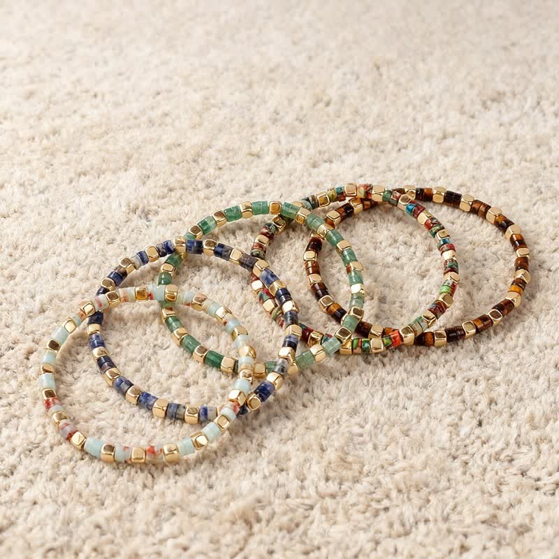 Buddha Stones Pulsera de fuerza con cuentas naturales en forma de barril de jaspe azul y aventurina verde. - image 13