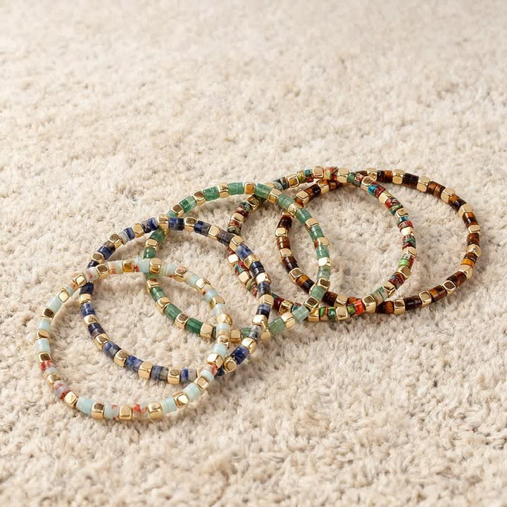 Buddha Stones Pulsera de fuerza con cuentas naturales en forma de barril de jaspe azul y aventurina verde. - image 13