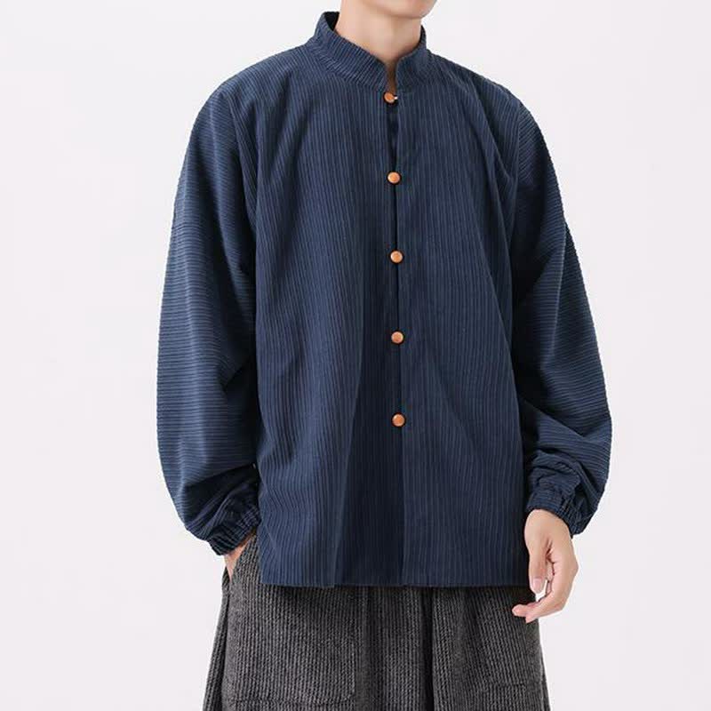 Buddha Stones Chaquetas de hombre de estilo casual Tang con cuello mandarín y botones, color liso, para otoño/invierno. - image 1