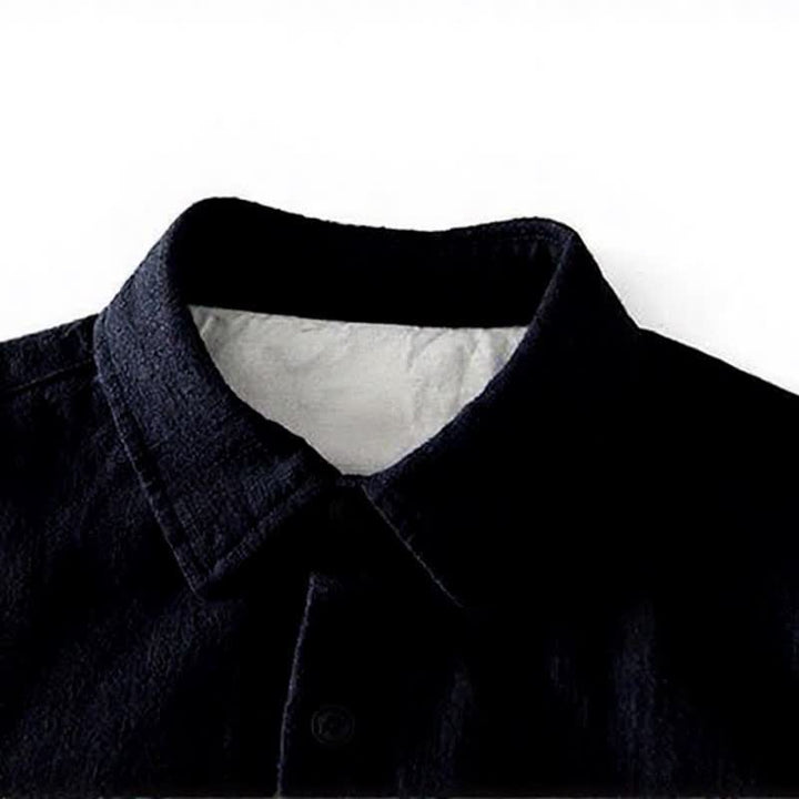 Buddha Stones Camisas de manga larga para hombre de ramio liso, estilo casual vintage, con botones y parches. - image 14