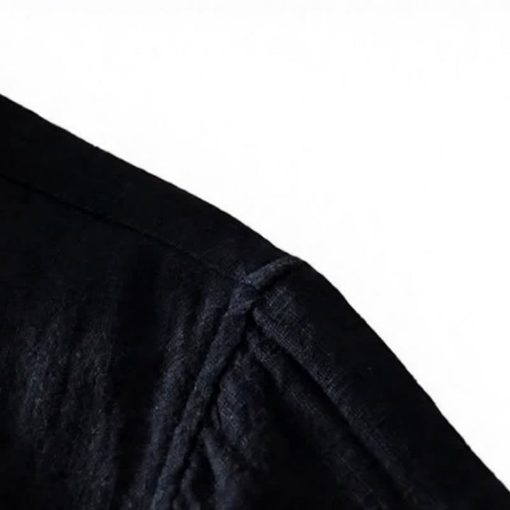Buddha Stones Camisas de manga larga para hombre de ramio liso, estilo casual vintage, con botones y parches. - image 15