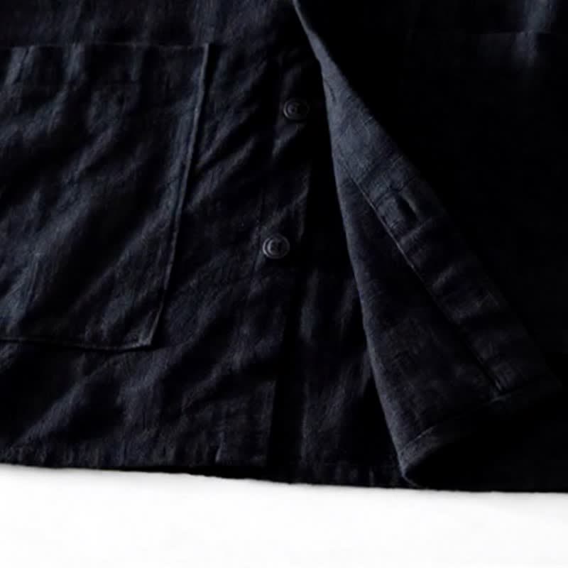 Buddha Stones Camisas de manga larga para hombre de ramio liso, estilo casual vintage, con botones y parches. - image 16