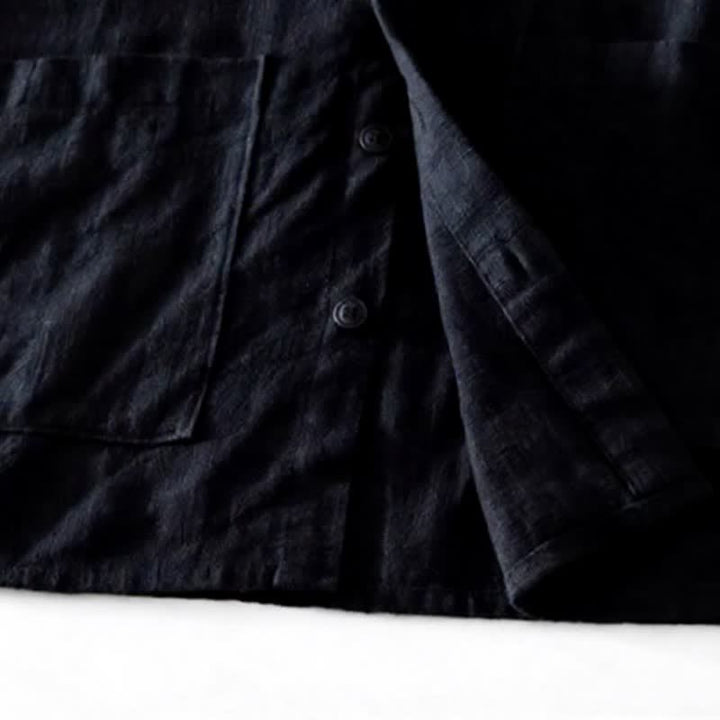 Buddha Stones Camisas de manga larga para hombre de ramio liso, estilo casual vintage, con botones y parches. - image 16